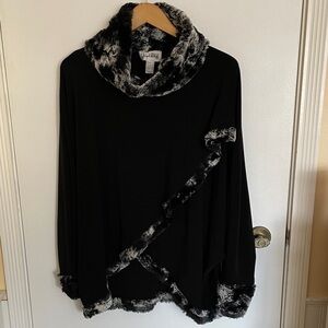 Joseph Ribkoff  Black Cowl Neck Sweater with Black and White Fur Trim